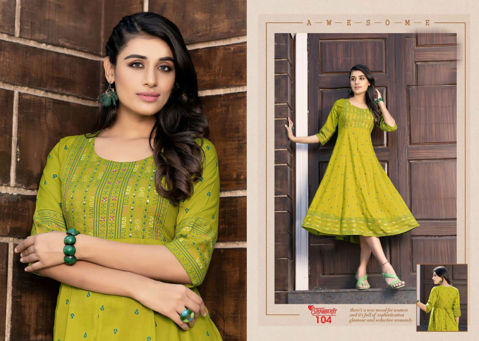 Golden Strawberry 1 Heavy Rayon Designer fancy Wear Designer Kurti Collection